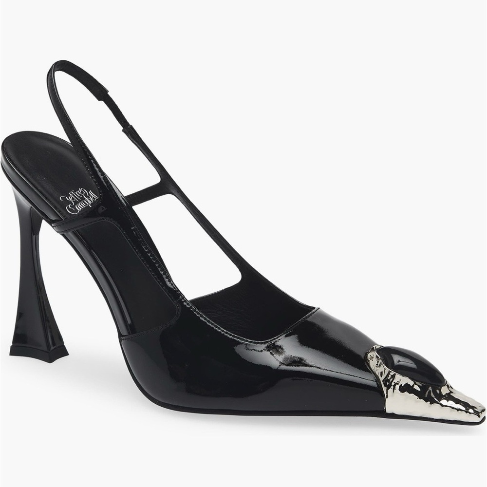 Jeffrey Campbell Black and Silver Slingback Heels sold out online
